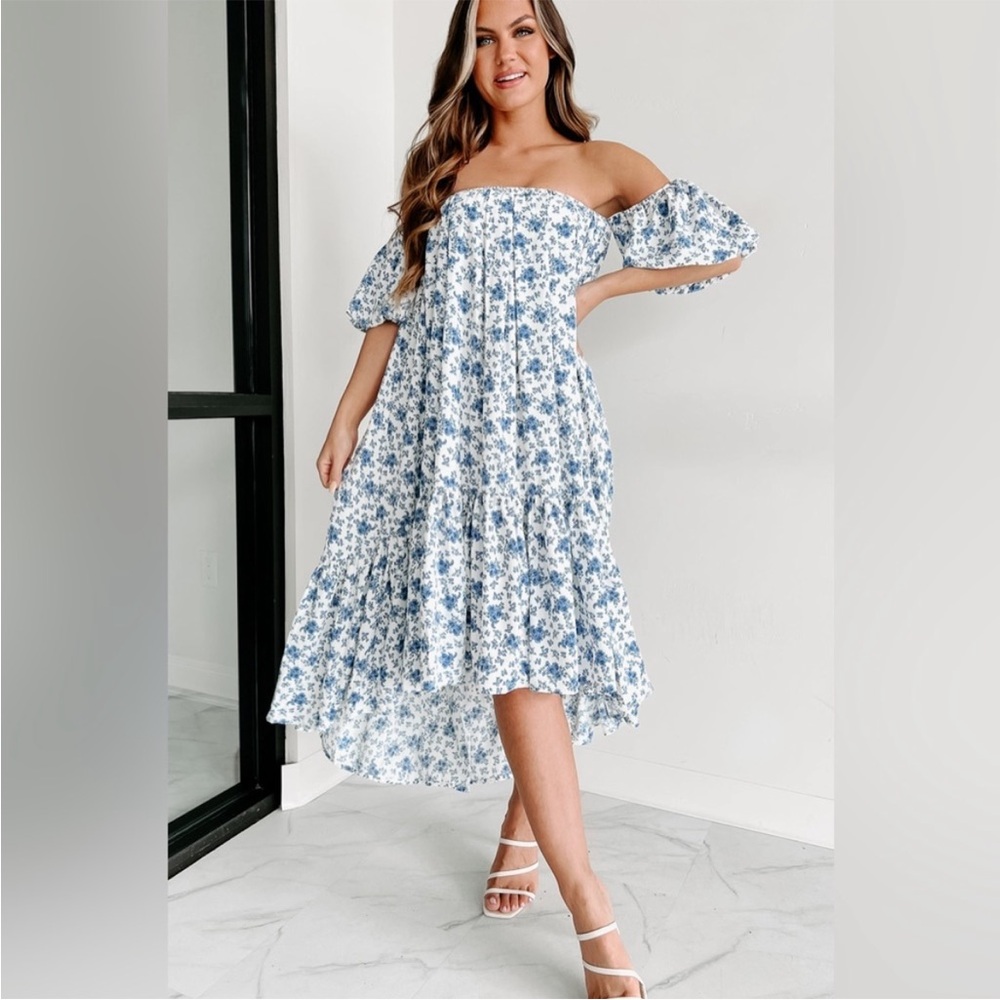 Mable NWT Floral Off-Shoulder Blue Dress